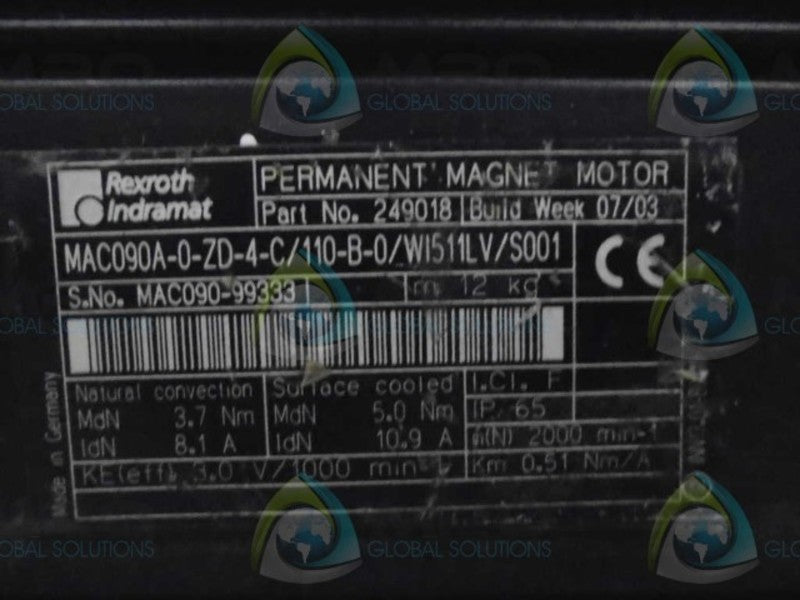 REXROTH INDRAMAT MAC090A-0-ZD-4-C/110-B-0/WI511LV/S001 *USED*