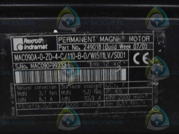 REXROTH INDRAMAT MAC090A-0-ZD-4-C/110-B-0/WI511LV/S001 *USED*