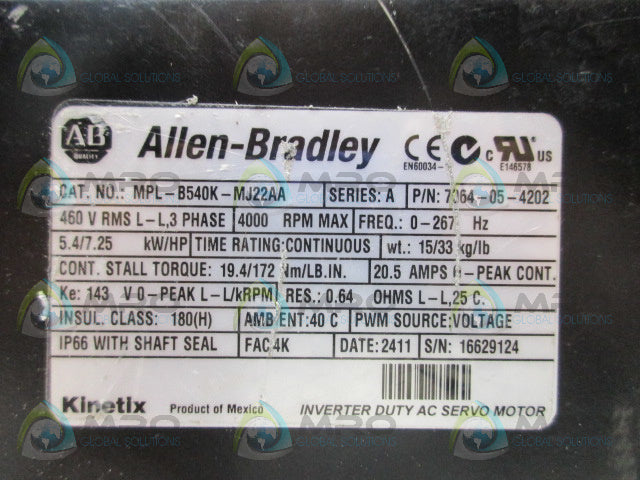 ALLEN BRADLEY MPL-B540K-MJ22AA SER A SERVO MOTOR *NEW NO BOX*