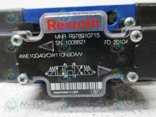 REXROTH 4WE10G40/CW110N9DA/V DIRECTIONAL VALVE *NEW NO BOX*