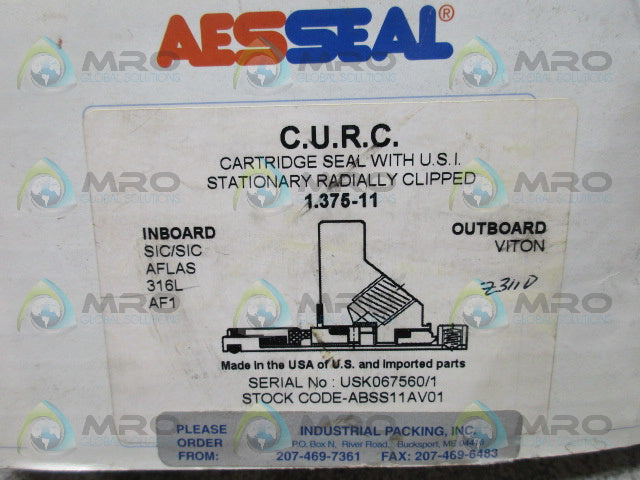 AESSEAL ABSS11AV01 CARTRIDGE w/ U.S.I. STATIONARY RADIALLY CLIPPED *NEW IN BOX*