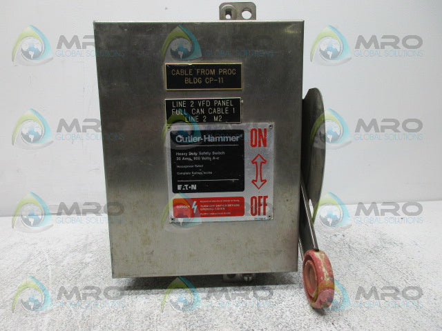 CUTLER HAMMER DH361UWK 30A HEAVY DUTY SAFETY SWITCH *USED*