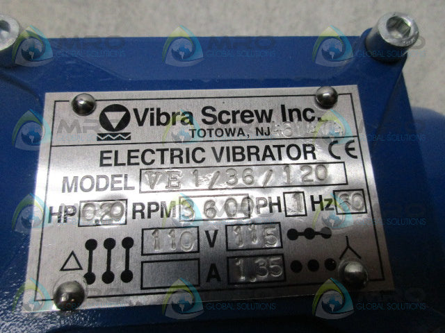 VIBRA SCREW VE1/36/120 .20HP 3600RPM ELECTRIC VIBRATER *NEW NO BOX*