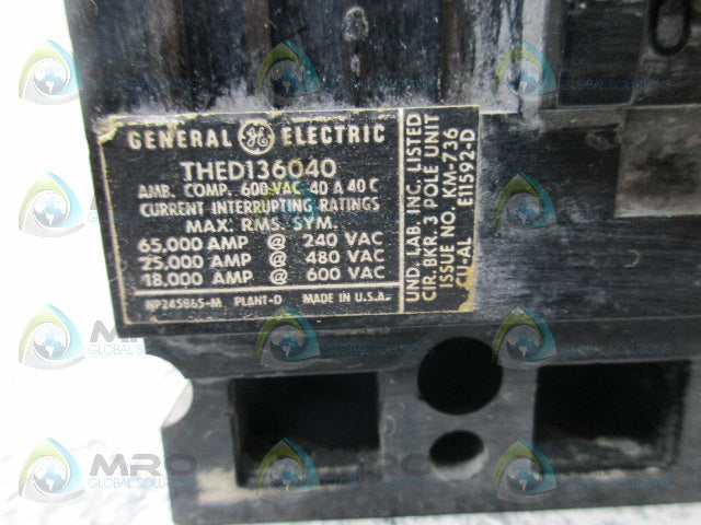 GENERAL ELECTRIC THED136040 CIRCUIT BREAKER *USED*