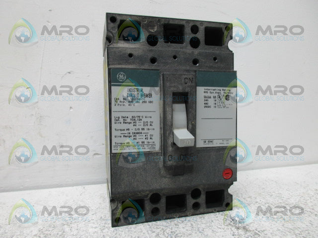 GENERAL ELECTRIC TED134070 CIRCUIT BREAKER 70A (GREEN) *USED*