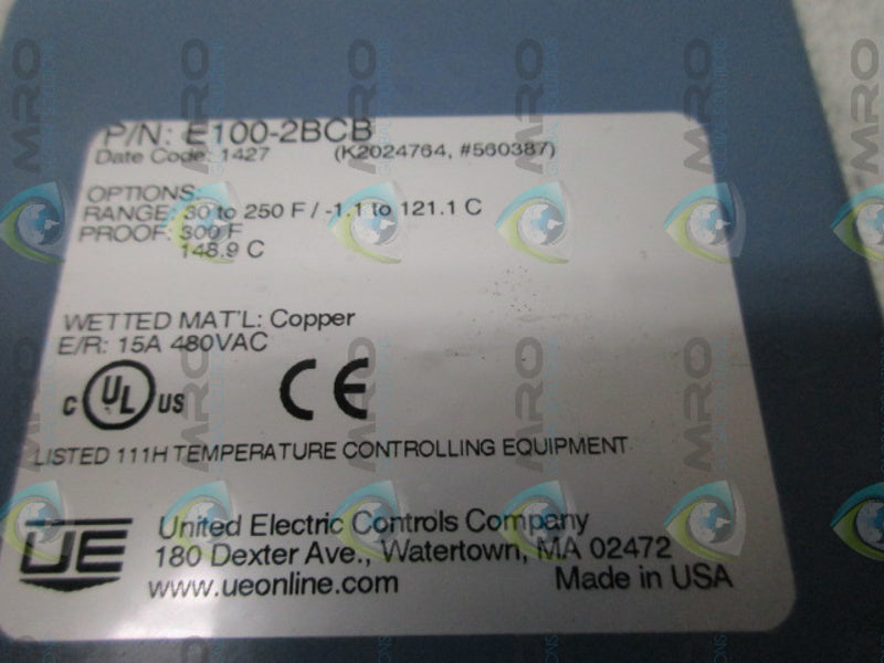 UNITED ELECTRIC E100-2BCB TEMPERATURE SWITCH *USED*