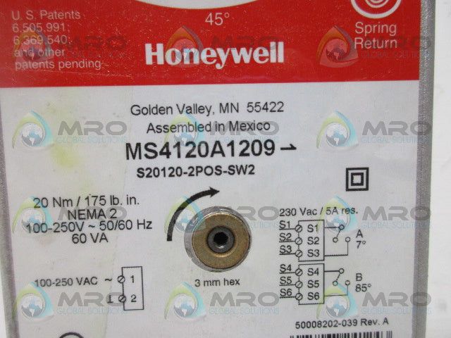 HONEYWELL MS4120A1209 DIRECT COUPLED ACTUATOR *NEW IN BOX*