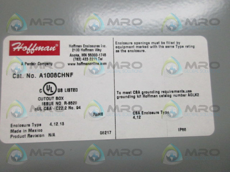 RONAN- HOFFMAN X25-1002N4 A1008CHNF (AS PICTURED) ENCLOSURE *NEW NO BOX*