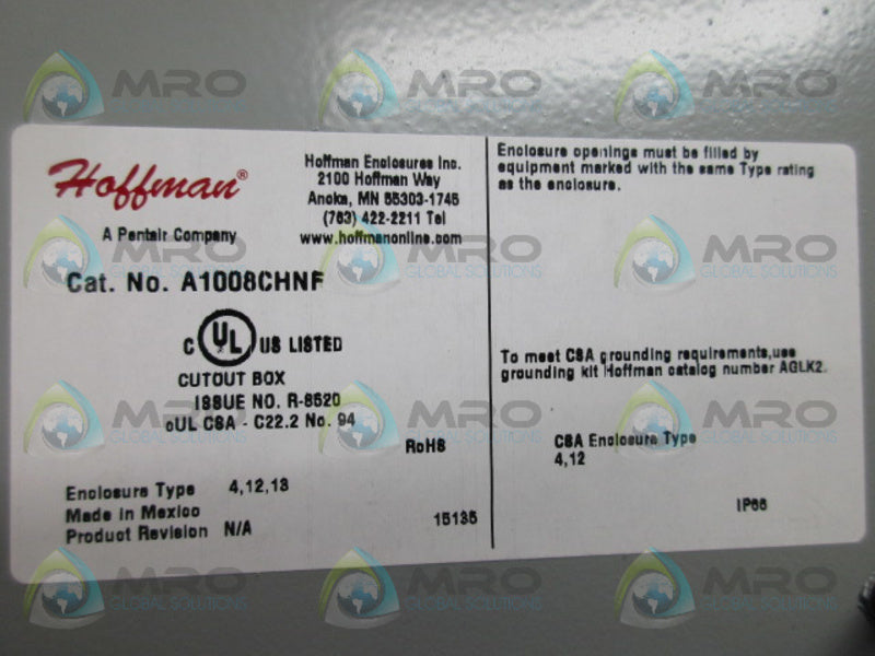 RONAN- HOFFMAN X-25-1002N4 A1008CHNF ENCLOSURE *NEW NO BOX*