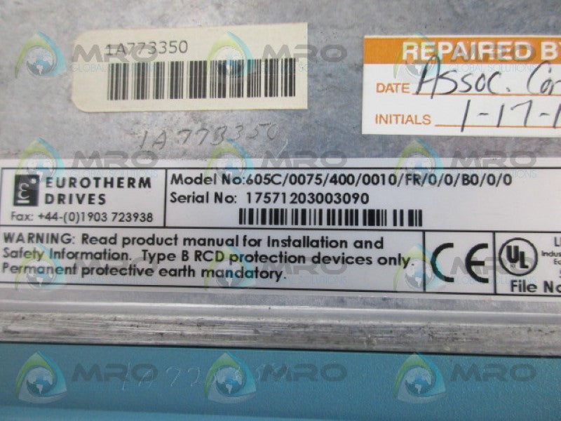 EUROTHERM 605C/0075/400/0010/FR/0/0/B0/0/0 DRIVE *USED*