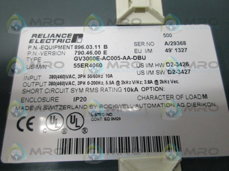 RELIANCE ELECTRIC GV3000E-AC005-AA-DBU AC DRIVE *USED*