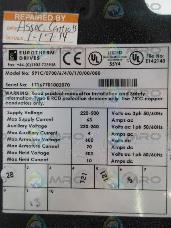EUROTHERM 591C/0700/6/4/0/1/0/00/000 DRIVE *USED*