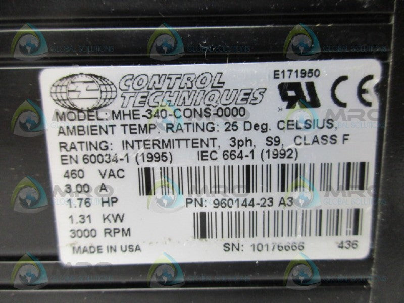 CONTROL TECHNIQUES MHE-340-CONS-0000 1.76HP 3000RPM SERVO MOTOR *NEW NO BOX*