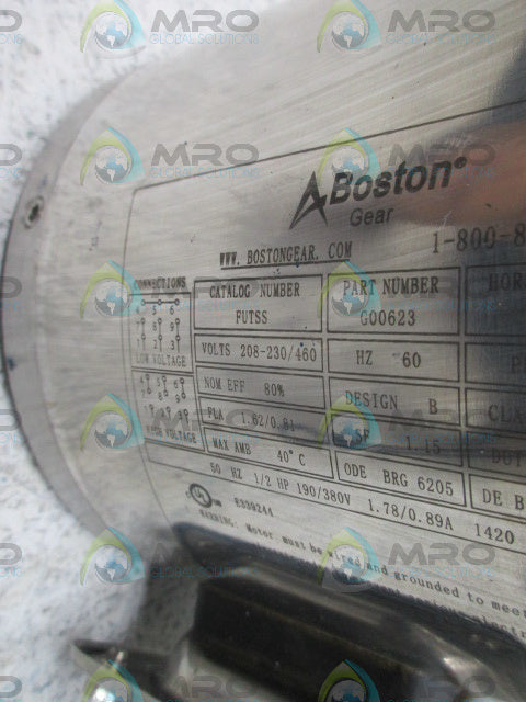 BOSTON GEAR FUTSS G00623 1/2HP 1720RPM MOTOR *USED*