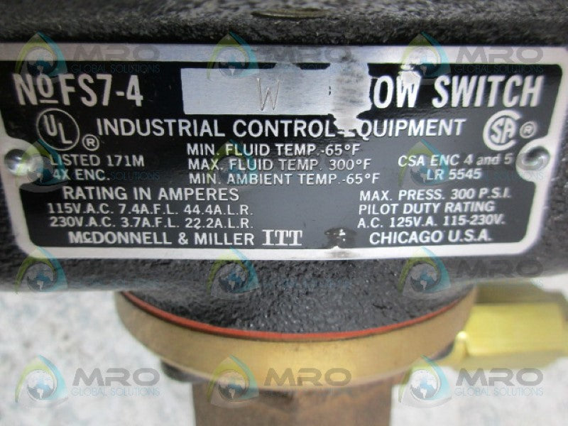 MCDONNELL & MILLER 120201 FS7-4W 1-1/4 NPT FLOW SWITCH *NEW IN BOX*