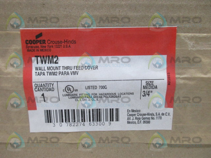 COOPER TWM2 WALL MOUNT THRU FEED COVER * FACTORY SEALED *