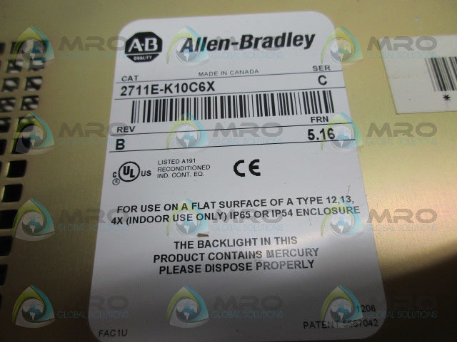 ALLEN BRADLEY PANELVIEW 1000E 2711E-K10C6X SER C REV B F/W 5.16  INTERFACE*USED*