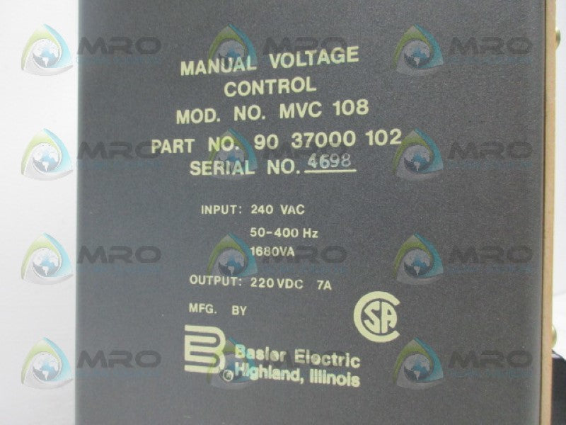 BASLER MVC 108 9037000102 MANUAL VOLTAGE CONTROL *NEW NO BOX*
