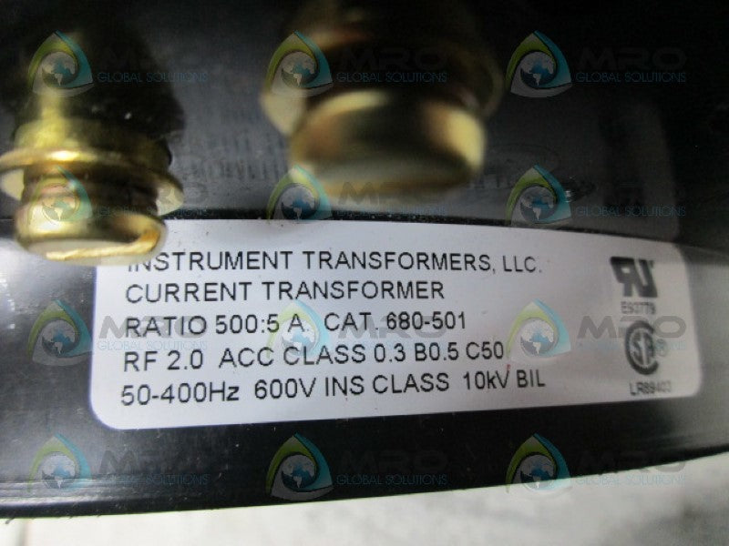 INSTRUMENT TRANSFORMERS 680-501 CURRENT TRANSFORMER RATIO 500:5 *NEW NO BOX*