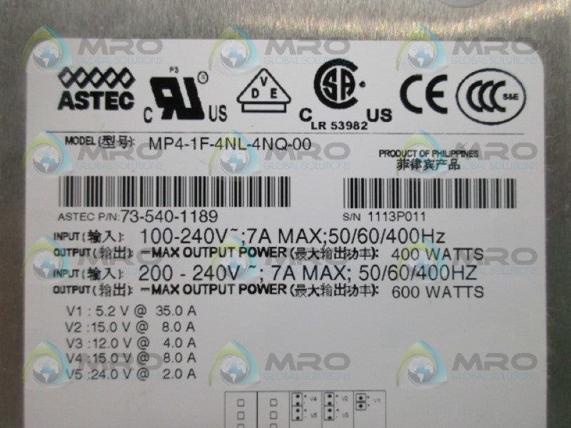 ASTEC 73-540-1189 MP4-1F-4NL-4NQ-00 POWER SUPPLY *NEW IN BOX*