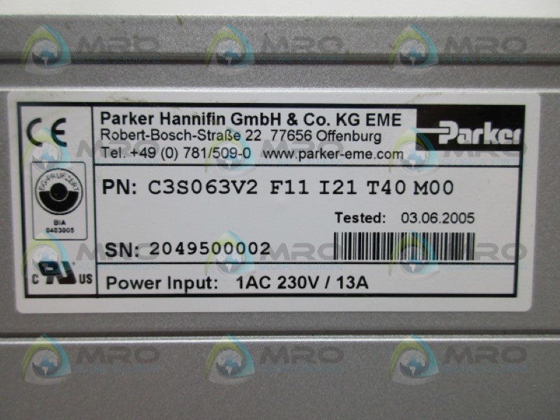 PARKER C3S063V2F11I21T40M00 SERVO DRIVE *USED*