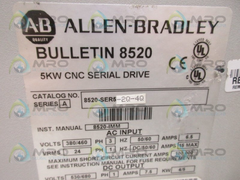 ALLEN BRADLEY 8520-SER5-2Q-4Q SER A SERVO CONTROLLER *USED*