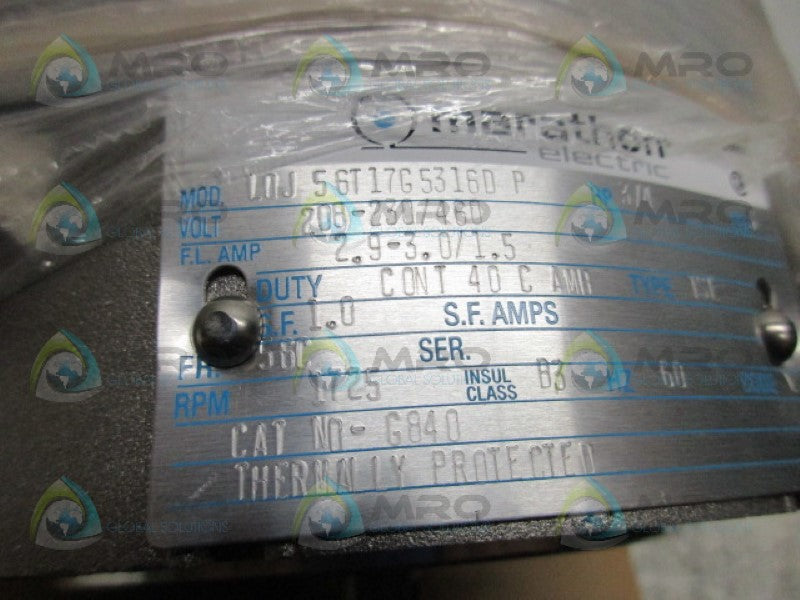 MARATHON ELECTRIC 056T17G5316 MOTOR 3/4HP 1725RPM *NEW IN BOX*