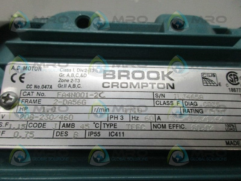 BROOK CROMPTON FA4N001-2C AC MOTOR 1HP *NEW IN BOX*