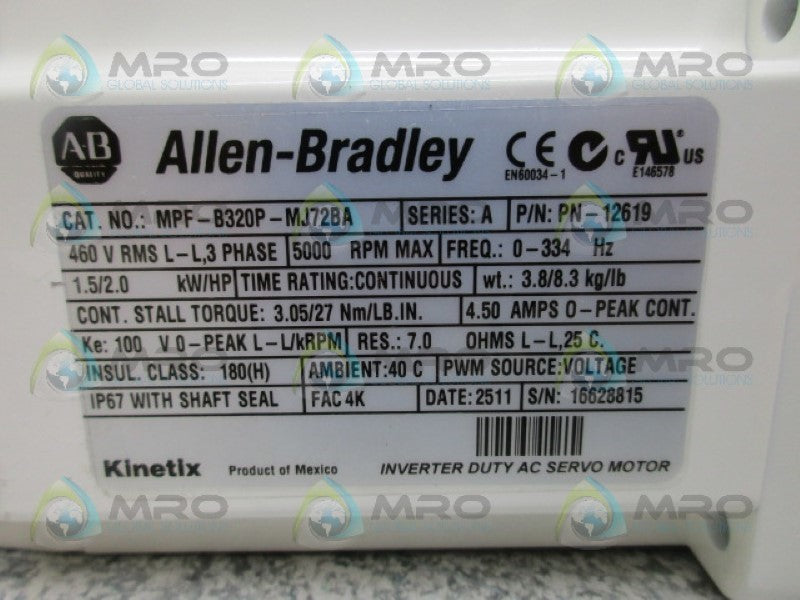 ALLEN BRADLEY MPF-B320P-MJ72BA SER A SERVO MOTOR *NEW IN BOX*