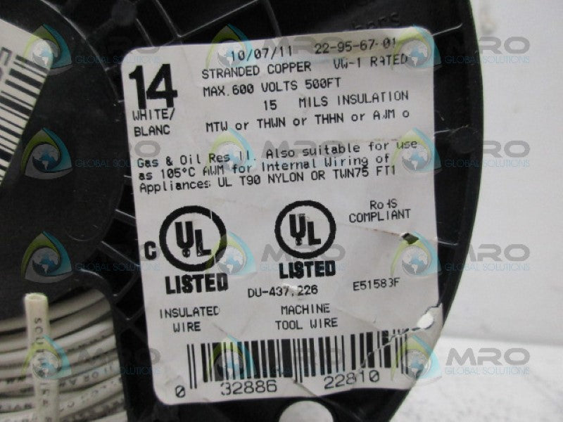 INDUSTRIAL MRO PART# 22-95-67-01 WHITE WIRE 500' *NEW NO BOX*