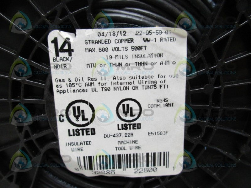 INDUSTRIAL MRO PART# 22-95-59-01 BLACK WIRE 500' *NEW NO BOX*