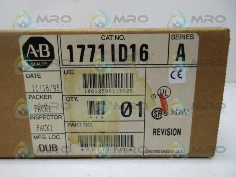 ALLEN BRADLEY 1771-ID16 SER A INPUT MODULE DATE: 1995 *FACTORY SEALED*