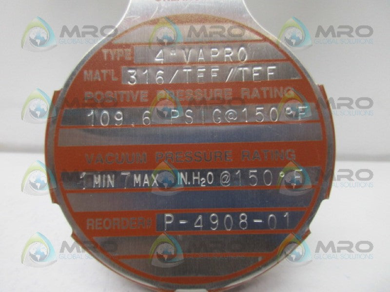 OSECO 4" VAPRO RUPTURE DISK 109.6 PSIG *NEW IN BOX*