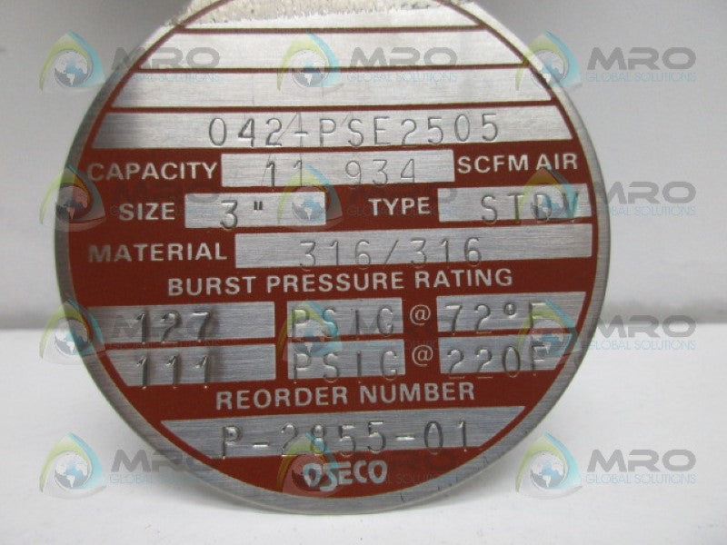 OSECO 3" STDV RUPTURE DISK 127 PSIG@ 72 DEGREE F *NEW IN BOX*