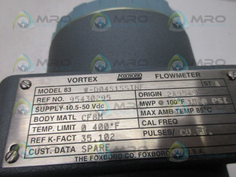 FOXBORO 83W-D04S1SSTNF VORTEX FLOWMETER *NEW IN BOX*