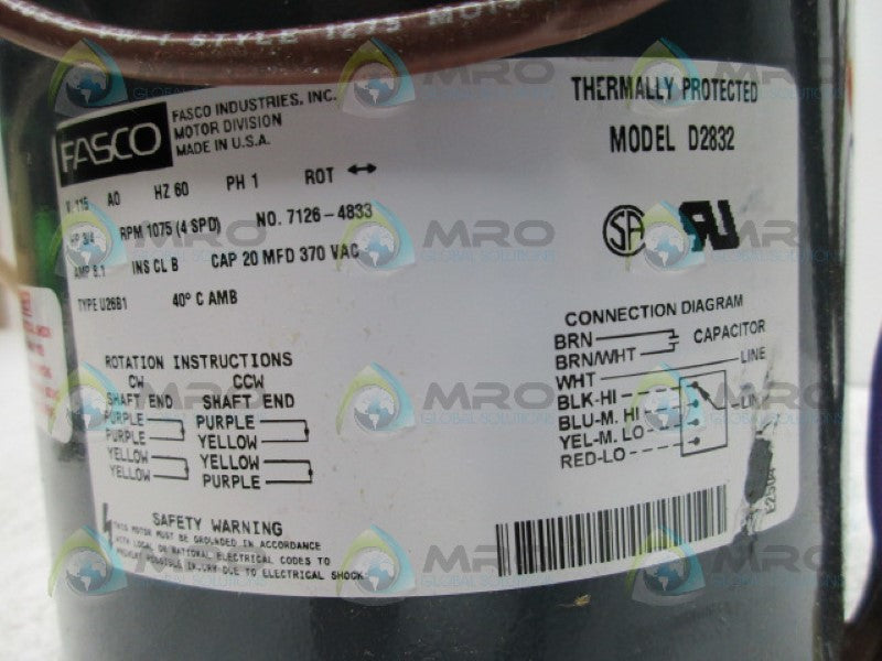 FASCO D2832 MOTOR 3/4HP RPM1075 *NEW NO BOX*