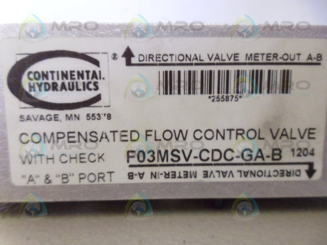 CONTINENTAL HYDRAULICS F03MSV-CDC-GA-B FLOW CONTROL VALVE *NEW NO BOX*
