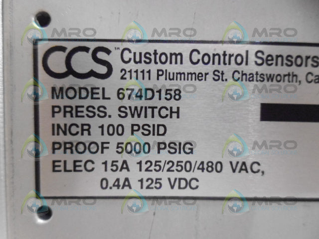 CCS 674D158 PRESSURE SWITCH *NEW IN BOX*