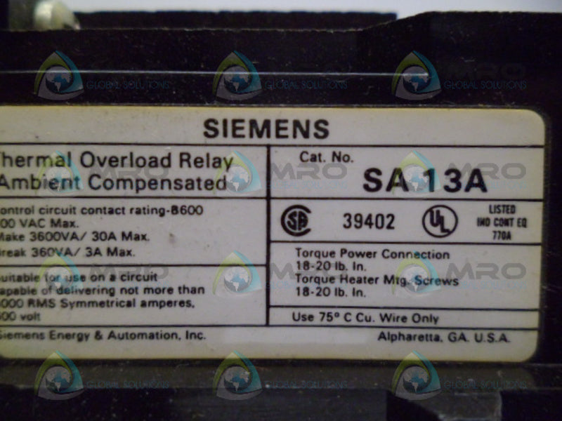 SIEMENS SXLBO STARTER *USED*