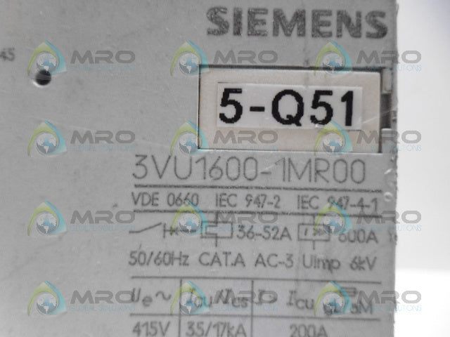 SIEMENS 3VU1600-1MR00 STARTER MOTOR PROTECTOR *USED*