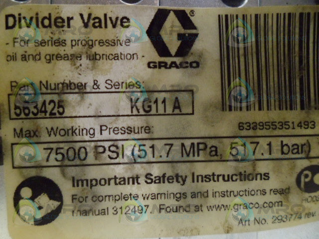 GRACO 563425 KG11A DIVIDER VALVE BASE (PK OF 5) *NEW IN FACTORY BAG*