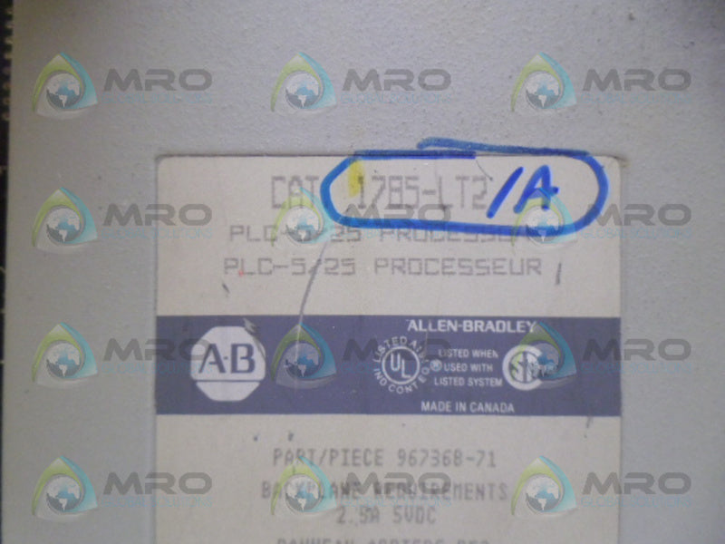 ALLEN BRADLEY 1785-LT2 SER. A F/W F PROCESSOR MODULE (NO KEY) *USED*
