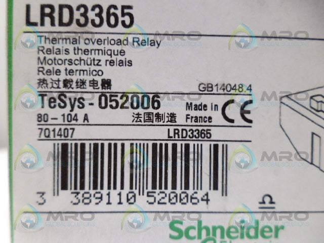 SCHNEIDER ELECTRIC LRD3365 THERMAL OVERLOAD RELAY *NEW IN BOX*