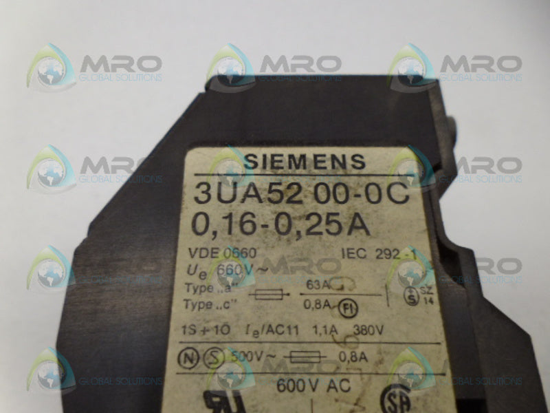 SIEMENS 3UA5200-0C OVERLOAD RELAY 0,16-0,25A UNMP
