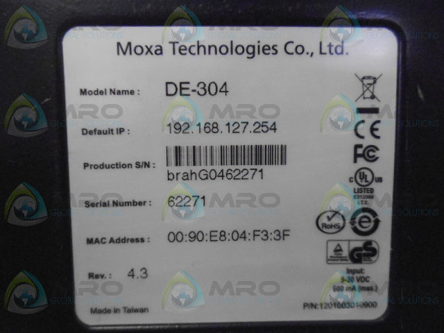 MOXA TECH DE-304 DEVICE SERVER *USED*