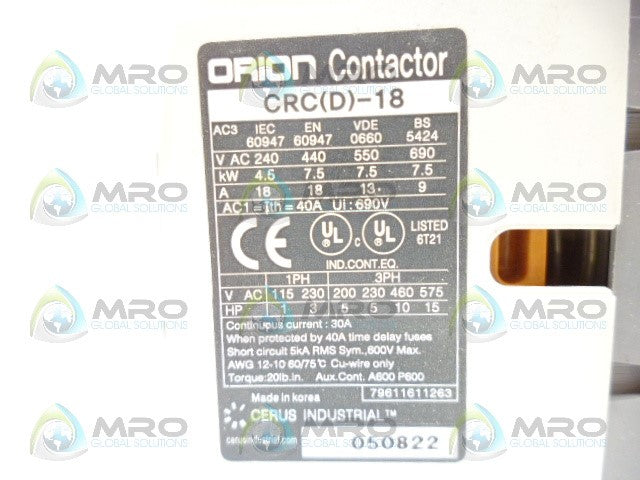 CERUS CRC-18 CONTACTOR *NEW IN BOX*