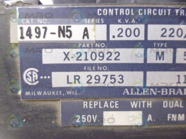 ALLEN BRADLEY 1497-N5 SER. A CONTROL CIRCUIT TRANSFORMER *USED*