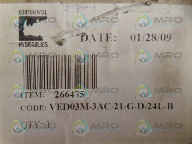 CONTINENTAL VED03M-3AC-21-G-D-24L-B CONTROL VALVE *NEW IN BOX*