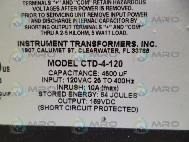 INSTRUMENT TRANSFORMER CTD-4-120 TRANSFORMER *NEW NO BOX*
