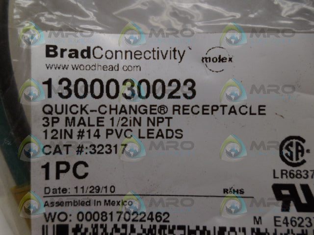 BRAD CONNECTIVITY 1300030023 QUICK-CHANGE RECEPTACLE *NEW IN FACTORY BAG*